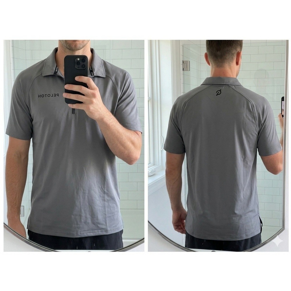Peloton Men's Tech Sport Polo Shirt Medium Grey Short Sleeve 1/4 Zip‎